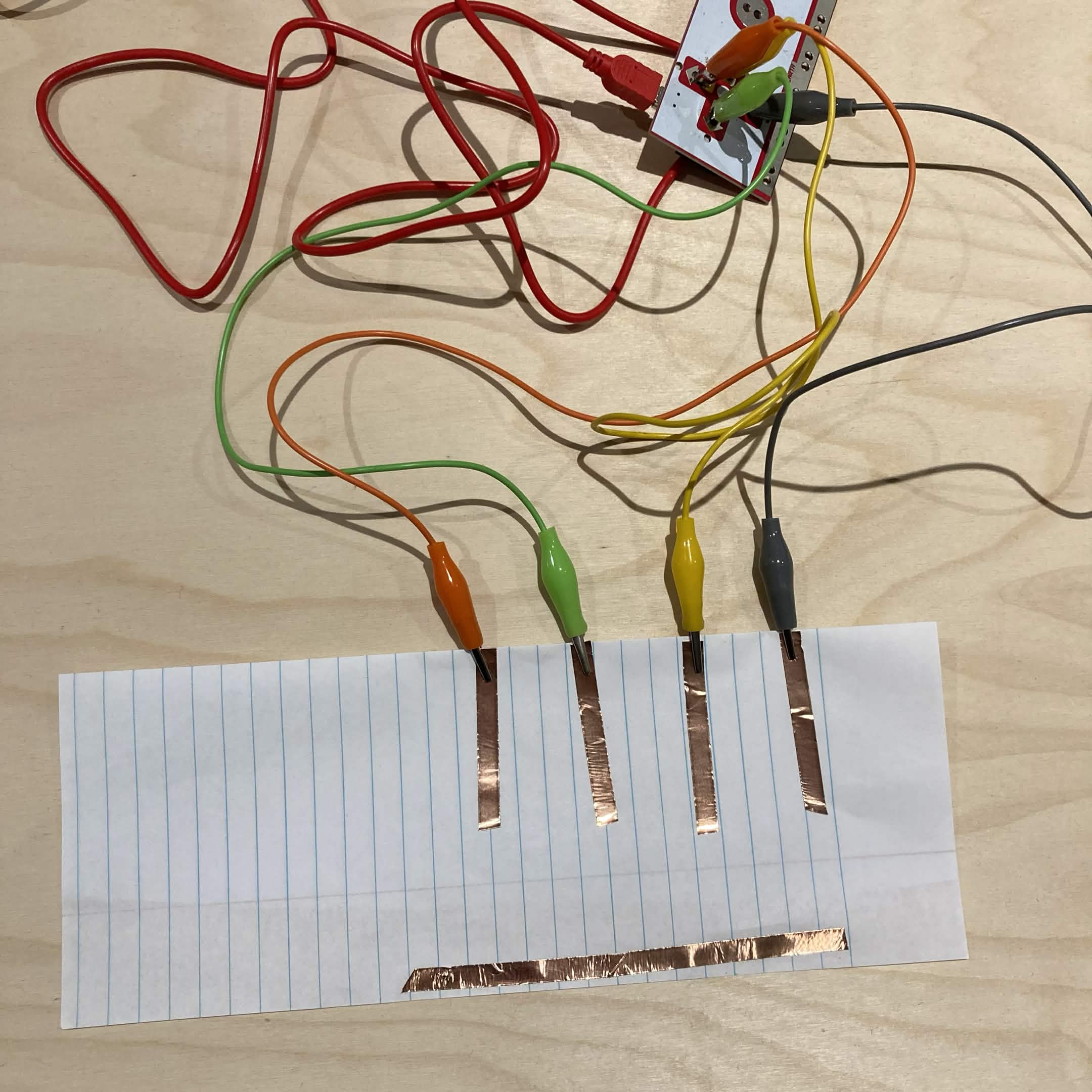 This is the parallel copper tape circuit plugged into the Makey Makey